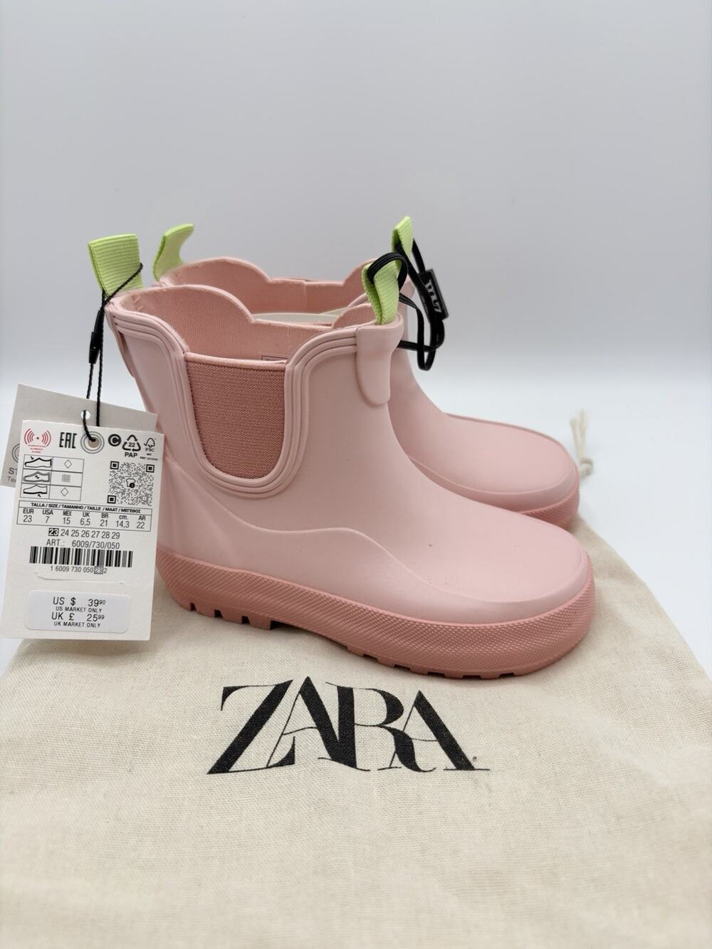 Zara Kids' Color-Block / Contrast Color Chelsea Rain Boots Light Pink US 7 EU 23